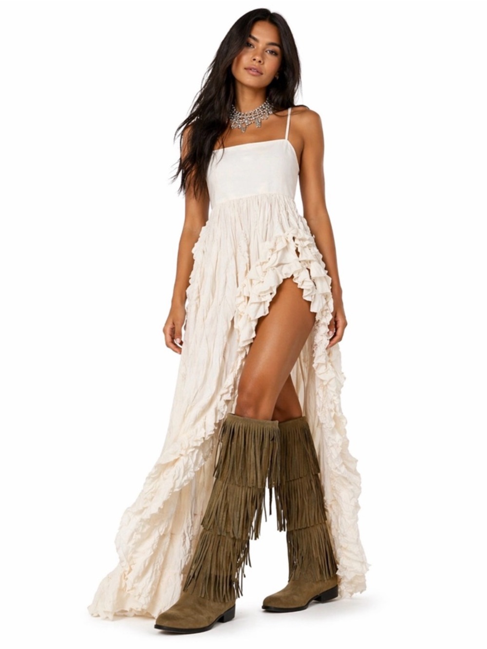 No Boundaries tan suede Fringe Knee-High Moccasin Boots
